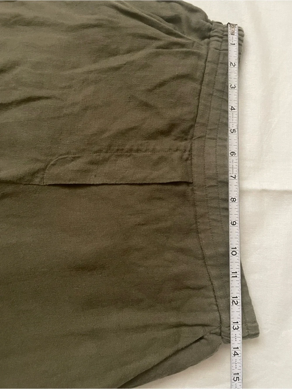 COS Olive Elastic Waist Wide Leg Cropped Linen Trousers